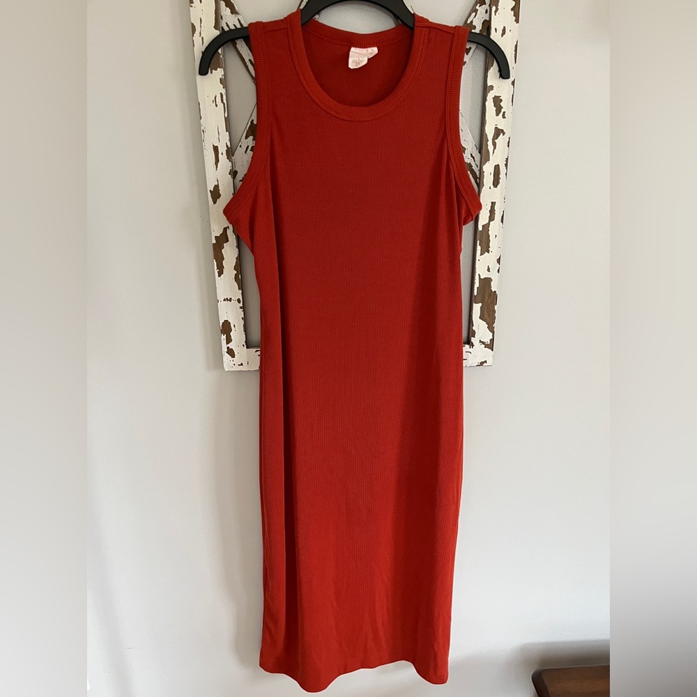 Ady P Burt Midi Orange Ribbed Tank Dress‎